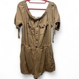 No Boundaries Light Tan Button-Down Romper